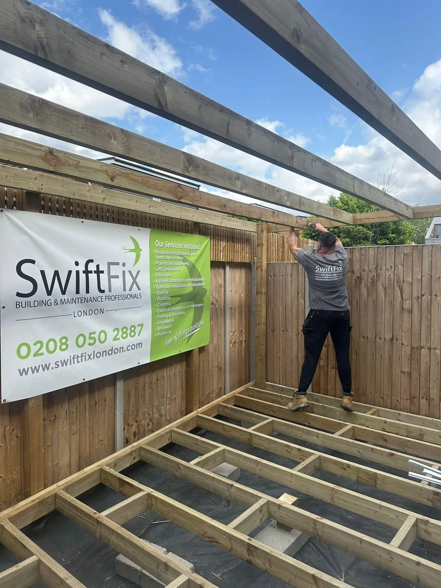 Swift Fix team building a timber pergola