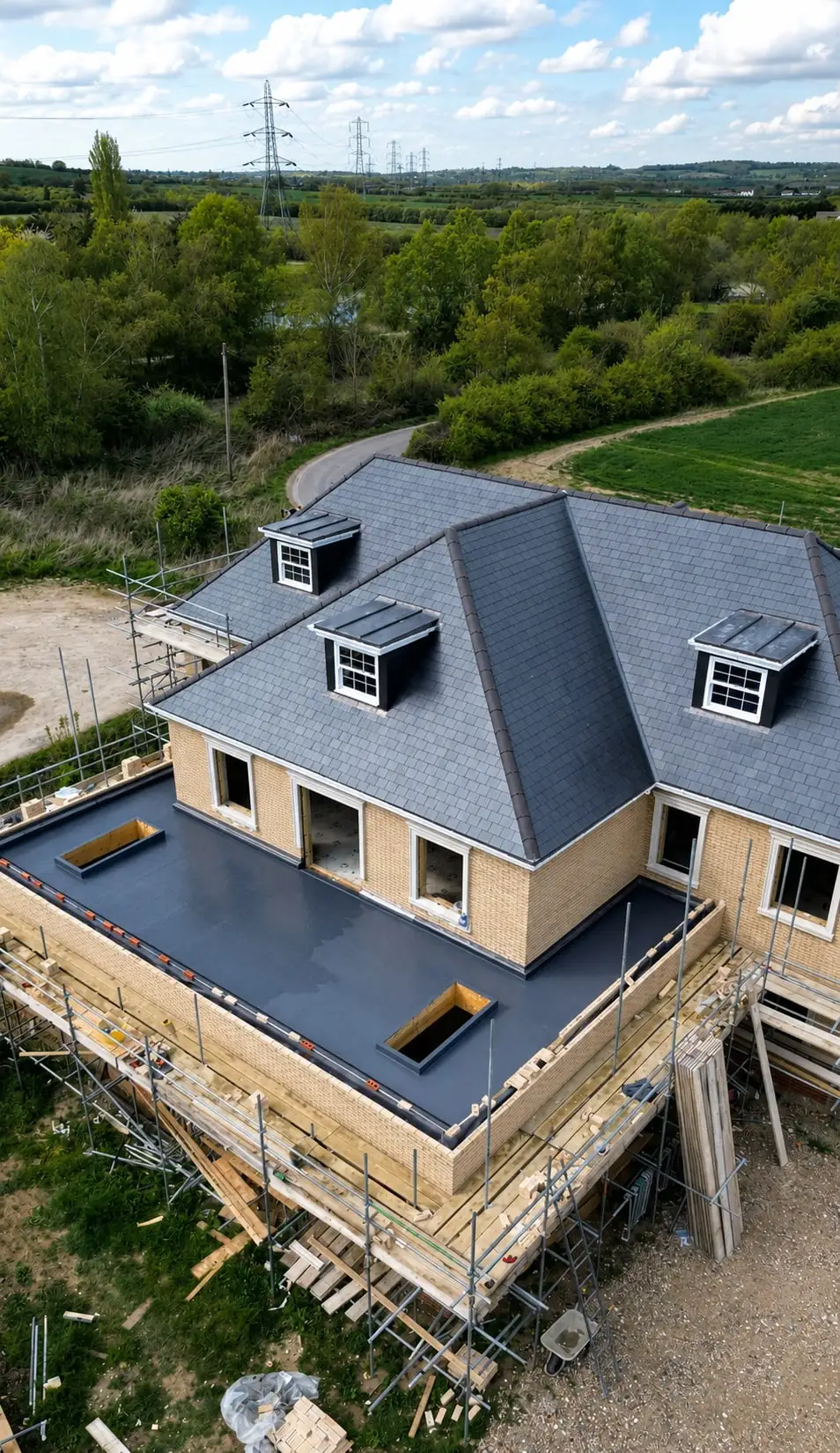 Slate roof with dormers seen from above