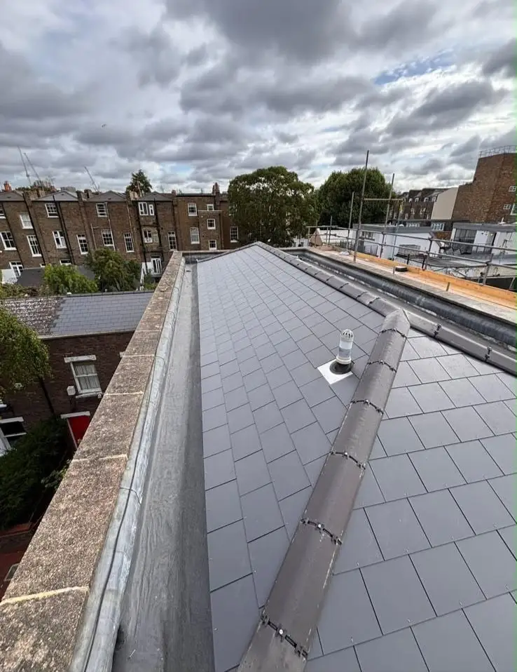 Slate roof and ridge on a London terrace