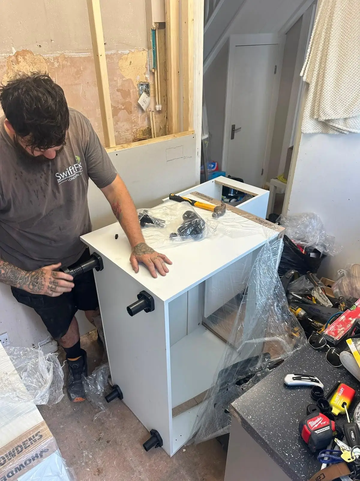 Swift Fix fitter installing a vanity unit